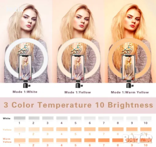 10-инчовa LED ринг лампа, снимка 2 - Селфи стикове, аксесоари - 48489651
