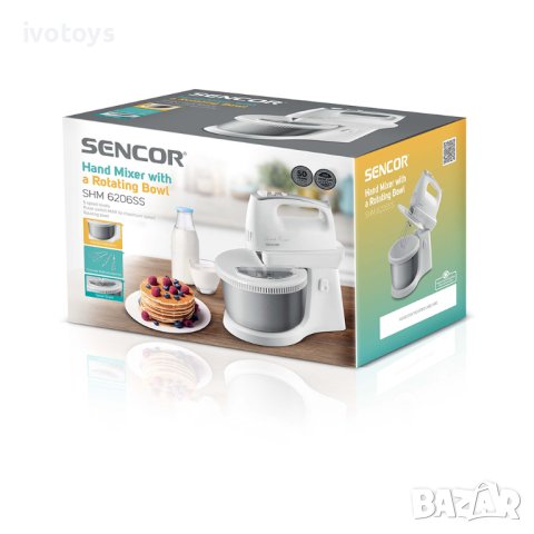 Ръчен миксер с купа SENCOR SHM 6206SS, 500 W, Купа 2.5L, Бял, снимка 5 - Миксери - 41919790