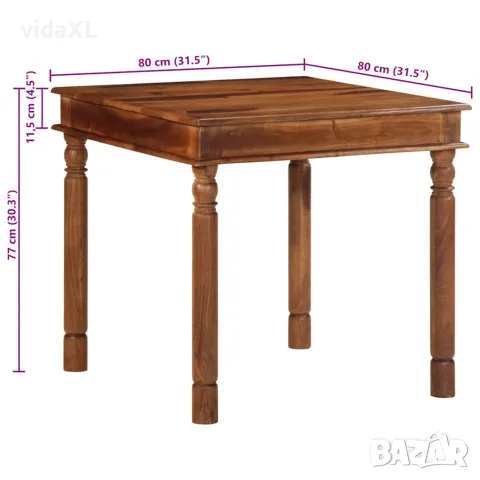 vidaXL Трапезна маса 80x80x77 cm масивна дървесина акация, снимка 9 - Маси - 56147551