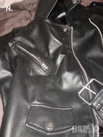 Черно кожено яке дамско , снимка 2 - Якета - 52720782