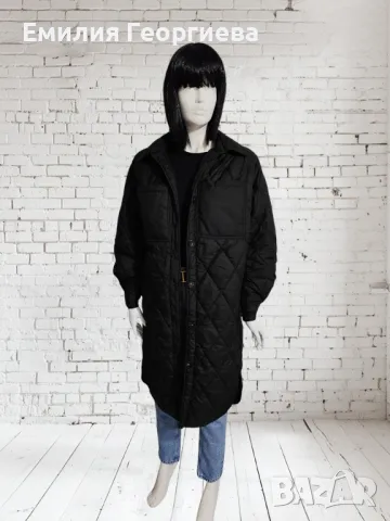 Дълго черно яке H&M, снимка 2 - Якета - 49231121