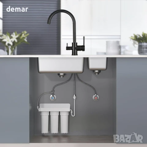 Techzm кухненски смесител 3 в 1 с изход за питейна филтрирана вода, черен, снимка 7 - Смесители - 50469245