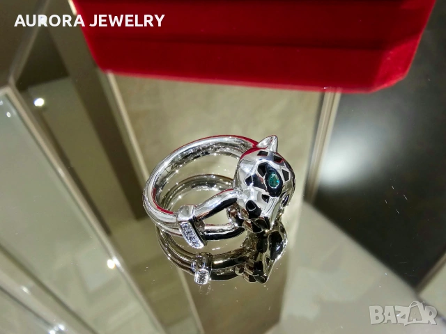 CARTIER Panthere de Cartier White Gold Black 5 Diamonds Пръстен, снимка 7 - Пръстени - 53238975