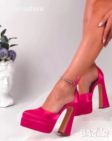 Сандали на ток - циклама сатен - VTS1