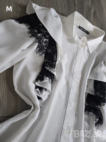 Уникална дамска бяла риза с черна дантела , снимка 3 - Ризи - 52342186