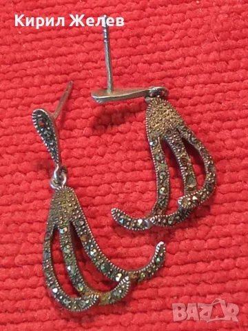 ИЗЯЩНИ АЖУРНИ СКЪПОЦЕННИ СРЕБЪРНИ ОБЕЦИ СРЕБРО 925 с МАРКАЗИТИ - ЧАСТ от КОМПЛЕКТ 47574, снимка 14 - Обеци - 48901338