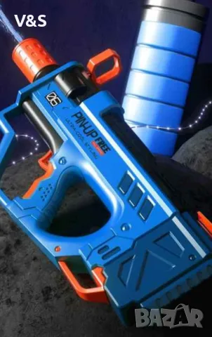 Водна пушка, бластер, автоматичен пистолет, син,батерия и зарядно към нея, снимка 3 - Електрически играчки - 48221361