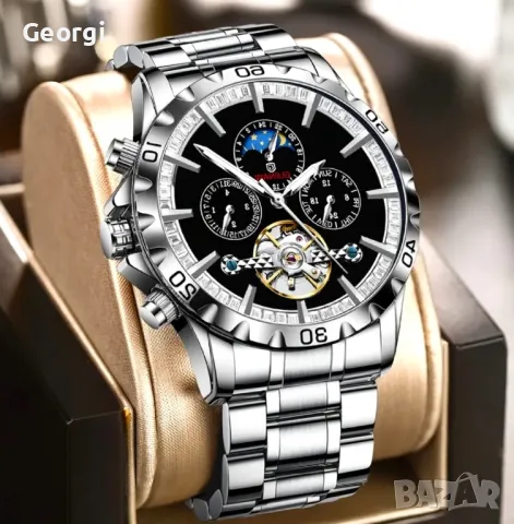  Мъжки автоматичен часовник *GLENAW* Механичен с черен циферблат!, снимка 5 - Мъжки - 49416614