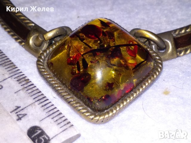 ЕФЕКТНО ШАРМАНТНО БРОНЗОВО ВИНТИДЖ АРТ ДЕКО СТИЛ КЕХЛИБАРЕНО КОЛИЕ 38662, снимка 3 - Колиета, медальони, синджири - 41638690