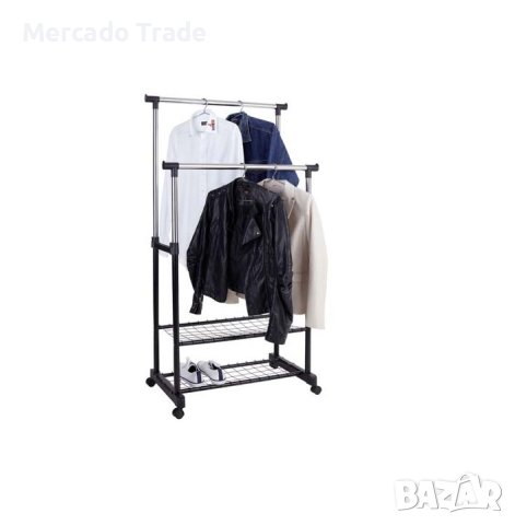 Щендер Mercado Trade, За дрехи, Двоен, С рафтове, Плъзгащ, Стомана, Хром - Черен
