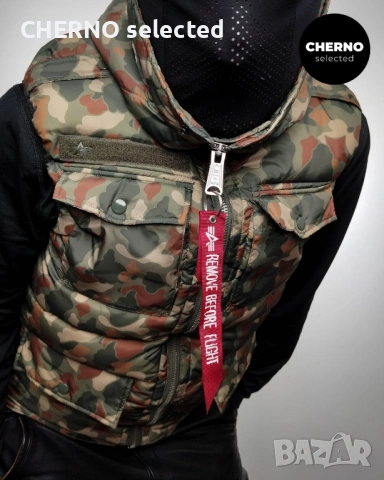 Мъжки камуфлажен елек с качулка ALPHA INDUSTRIES Camouflage Hooded Field Vest L•M  Нов без етикети , снимка 10 - Якета - 53307259