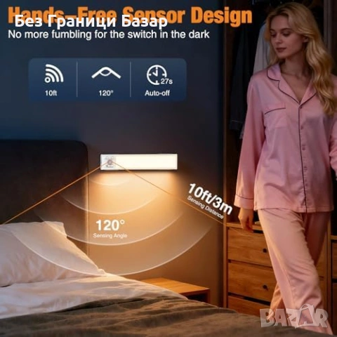 Нови LED подшкафни лампи 20см 3 броя USB-C 1000mAh сензор движение, снимка 6 - Лед осветление - 53691727