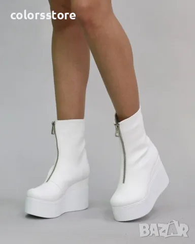 Боти на платформа - бяла кожа - LT40