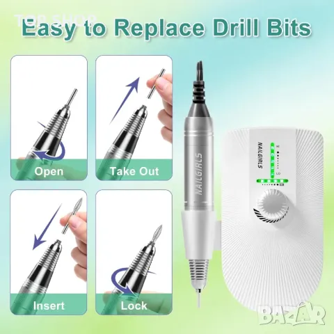 Електрическа пила за нокти NAILGIRLS, 35000 об/мин, с 11 бита, бяла, снимка 5 - Тримери - 49937560