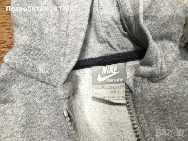 Детски суичер  Nike, с качулка и цип, размер 140-152 см, снимка 6 - Детски анцузи и суичери - 49936227