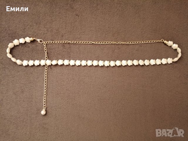Колан бижу с метална верижка, мидички и кристали в бежов и златист цвят, снимка 10 - Колани - 41516087