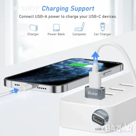 Blukar USB C женски към USB мъжки адаптер, [3 пакета] Тип C към USB A конвертор за бързо зареждане и, снимка 7 - Оригинални зарядни - 48839530