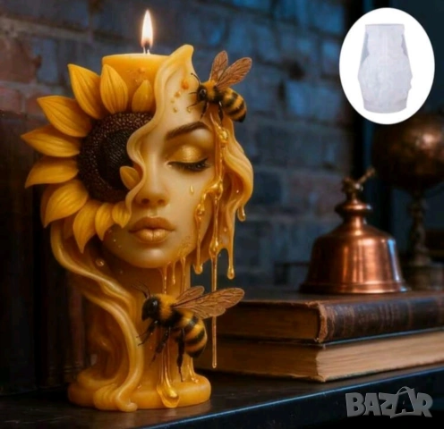 Жена с пчели и слънчоглед , снимка 2 - Форми - 53412781