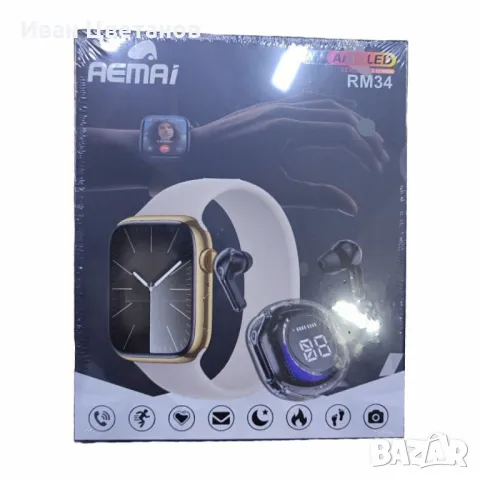 Смарт часовник с AMOLED дисплей и безжични слушалки, RM34