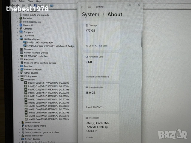 15.6 Dell G3`Core i7-9750H/GTX 1660Ti/16GB RAM/512GB SSD/FHD IPS/Бат 5ч, снимка 9 - Лаптопи за игри - 53171689