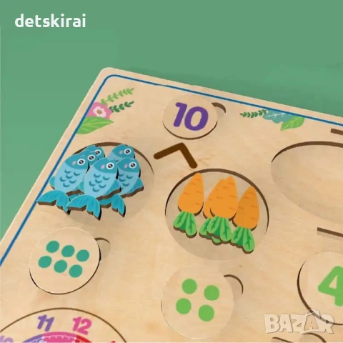 Дървена интерактивна математика със коте и зайче, снимка 5 - Образователни игри - 53858957