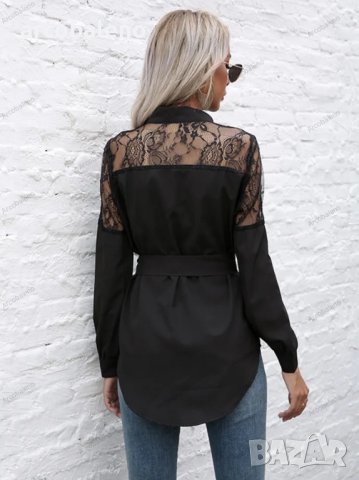 Дълга кръгла яка, дълги ръкави и талия, дамска дантелена риза, 4цвята , снимка 18 - Ризи - 44784483