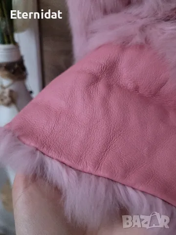 Розово късо палтенце естествен косъм , снимка 4 - Палта, манта - 49169552