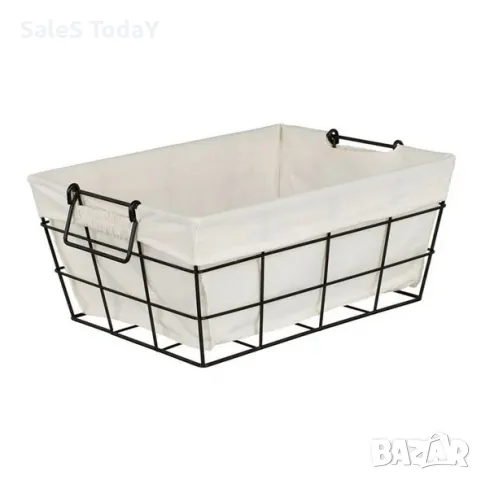 Кошница с плат и Метална, екрю, метални дръжки, 35x27x15.5см 