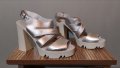 Нови -35% естествена кожа сребърни сандали на платформа и ток 37 38 размер, снимка 2