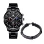 Мъжки елегантен водоустойчив часовник BASID / Цвят – черен със сребристи елементи; Подарък: гривна; , снимка 1 - Мъжки - 44355173