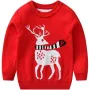 ПРОМОЦИЯ Коледен детски пуловер, р-р 120см / р-р 130см, червен с елен, снимка 1
