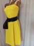 М Жълта рокля с черен кожен колан , снимка 4