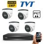 TVT 5 Mpix видеонаблюдение TVT комплект с 4 бр. 5 Mpix куполни камери с Вграден микрофон  и 5Mp DVR , снимка 1 - Комплекти за видеонаблюдение - 41043944