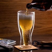Двустенна стъклена чаша за бира с форма на обърната бутилка, снимка 4 - Чаши - 42001599