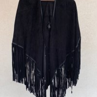 Луксозно кожено тънко яке-наметало с ресни STELLA-NOVA Дания, снимка 9 - Якета - 36027752