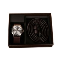 Подаръчен комплект Колан в черен цвят заедно с часовник кафяв/черен, снимка 2 - Мъжки - 44329105