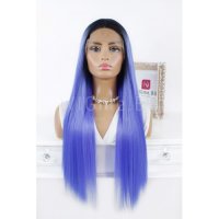 Дълга права синя лейс фронт перука Алиа, снимка 1 - Аксесоари за коса - 35901548