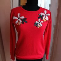 Червен пуловер на цветя, снимка 9 - Блузи с дълъг ръкав и пуловери - 38732761
