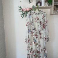 Уникална разкошна  нова дълга елегантна  рокля волани къдри Reaerved флорален нежен принт цветя, снимка 9 - Рокли - 42157197