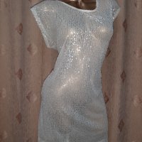LC   L/XL Бяла прозрачна рокля с пайети , снимка 1 - Рокли - 40385940