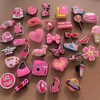 Нови 36 броя различни форми розови аксесоари за обувки Croc джапанки Момичета Подарък, снимка 10 - Други - 41793894