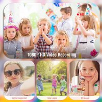 UZIMOO Kids Детски цифров фотоапарат с видео 1080P HD розов, снимка 7 - Други - 44393386