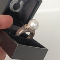 Сребърен пръстен с перла 3В, снимка 4 - Пръстени - 44480339
