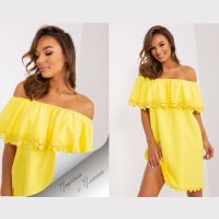 XL НОВА Жълта испанска рокля с жабо, снимка 2 - Рокли - 41902629