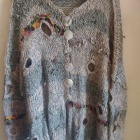 Ръчно плетена спорно елегантна лятна блуза с големи копчета, снимка 2 - Блузи с дълъг ръкав и пуловери - 41402568