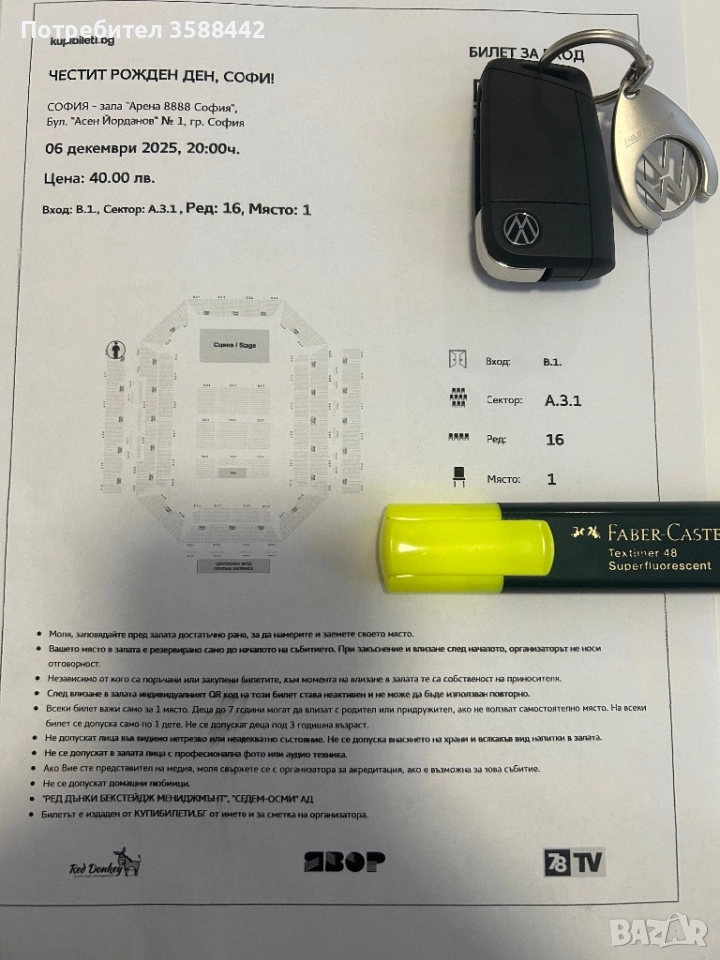 БИЛЕТ ЗА КОНЦЕРТА , снимка 1