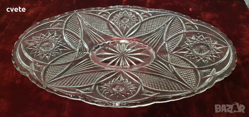 Стъклено ретро плато, елипса, снимка 1