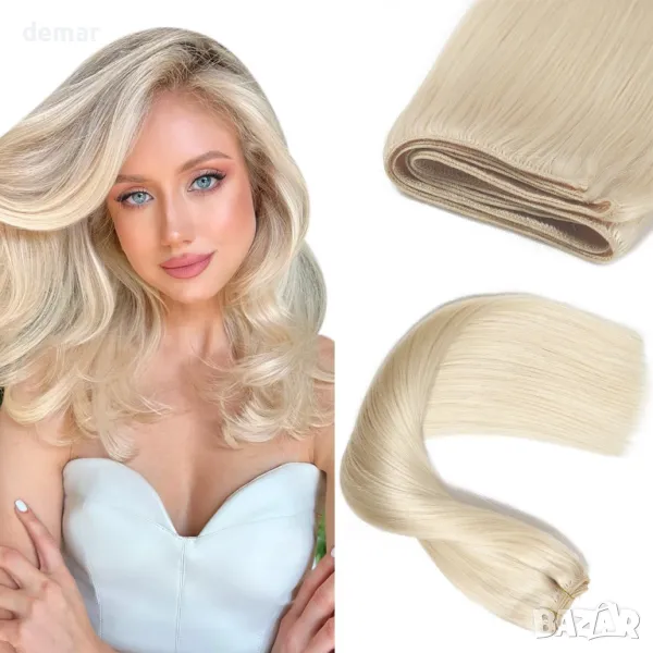 XDhair екстеншън от човешка коса 56 см, 100 грама, платинено русо #60, снимка 1
