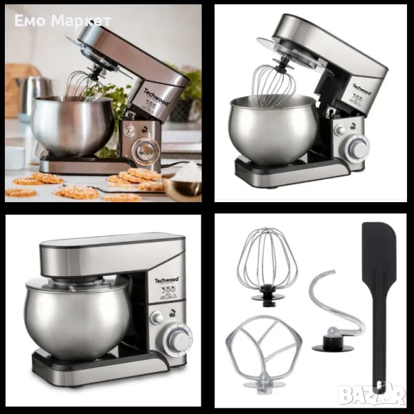 Планетарен миксер с купа от инокс Techwood TRO-1055, 1000W, 5л., 3бъркалки, 6степени + Pulse  , снимка 1