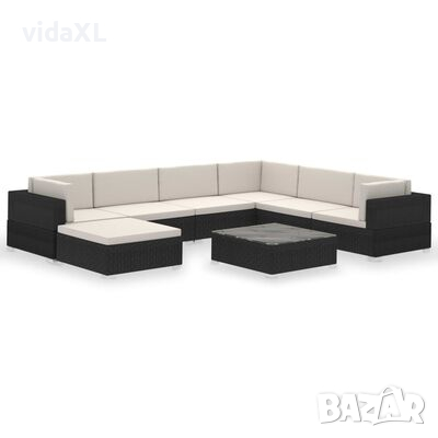 vidaXL Градински комплект с възглавници, 8 части, черен полиратан（SKU:41261, снимка 1